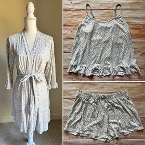 RENE ROFE Gray & White Animal Print Short Pajama/Robe Lingerie Set Sz S